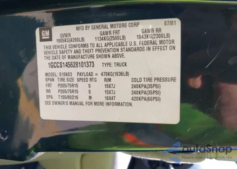 2002 Chevrolet S-10 Ls z USA, uszkodzony, nr VIN 1GCCS145628101373